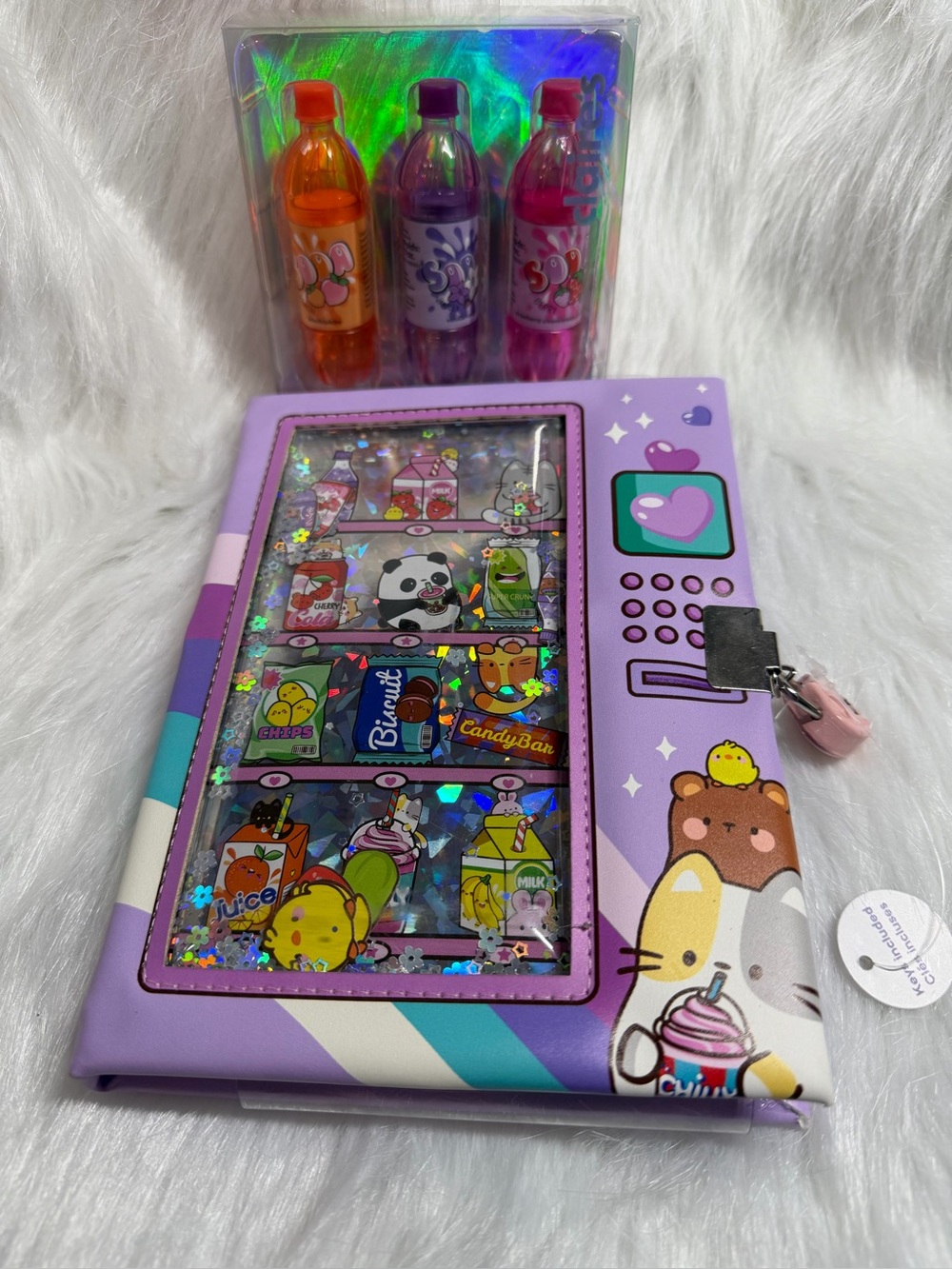 Claire's 3 pack Soda Lip Balm & Vending Machine Journal with Lock & Key